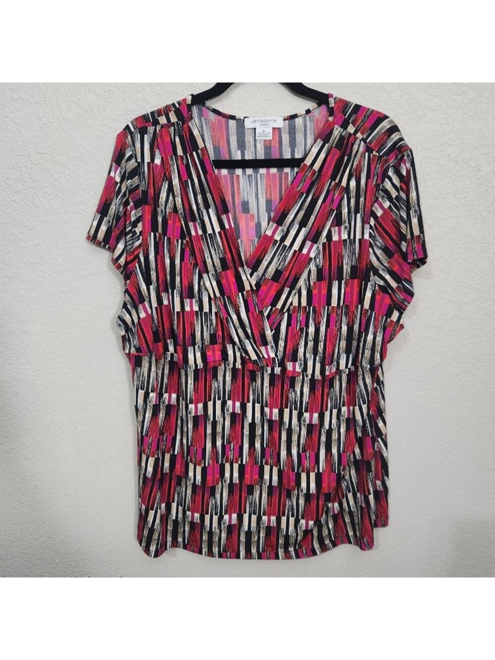 Liz Claiborne Womens Plus Size 3X Abstract Print Short Sleeve Stretch Top
